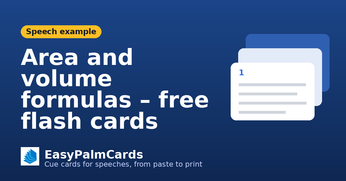 Area and volume formulas – free flash cards | EasyPalmCards