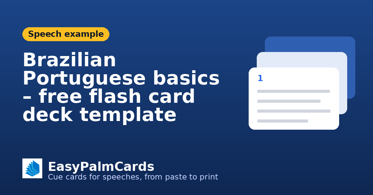 Brazilian Portuguese basics – free flash card deck template