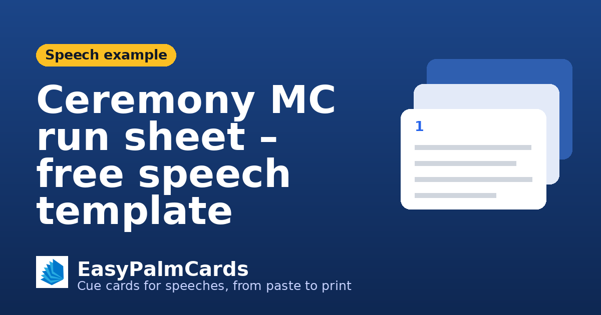 Ceremony MC run sheet – free speech template | EasyPalmCards
