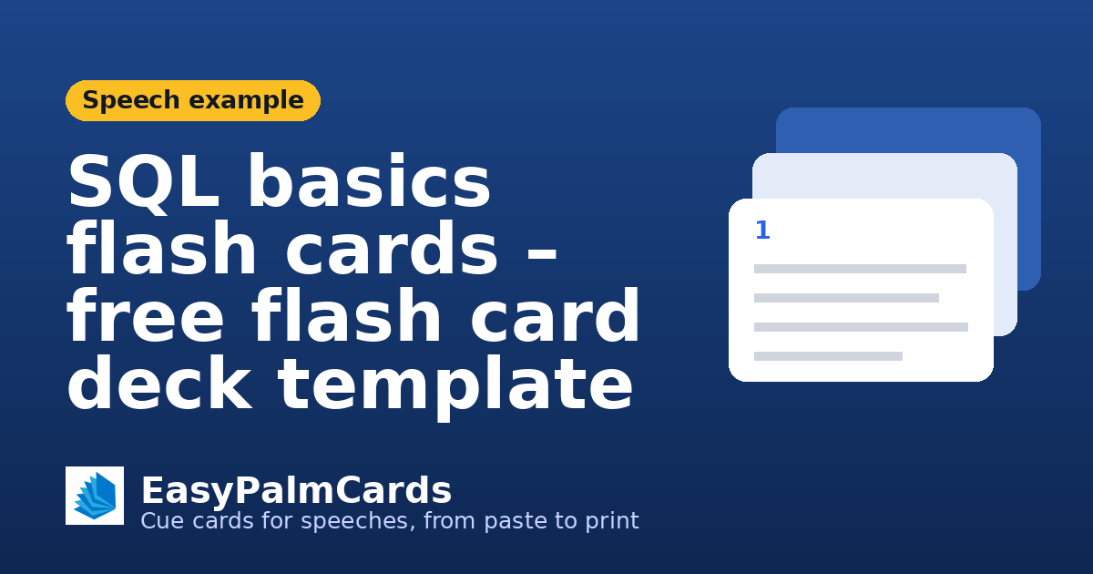 SQL basics flash cards – free flash card deck template