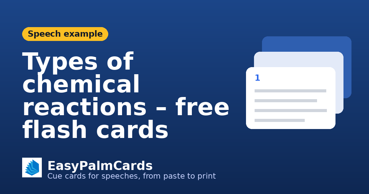 Types of chemical reactions – free flash cards | EasyPalmCards